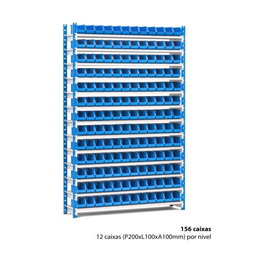 Estante com 156 caixas